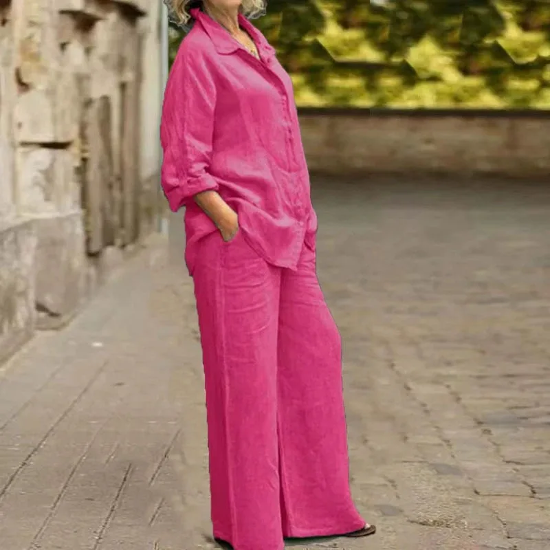 Women's Pure Color Button-Up Shirt Casual Set Spring Summer New Style Transoceanic Trade European And American Design