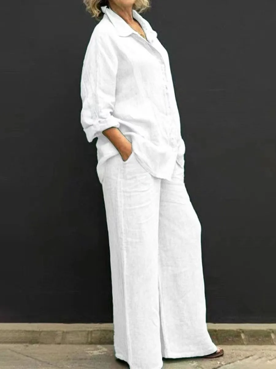 Women's Pure Color Button-Up Shirt Casual Set Spring Summer New Style Transoceanic Trade European And American Design