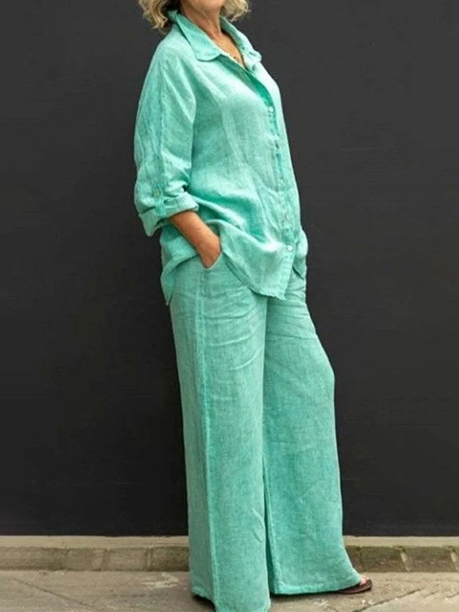 Women's Pure Color Button-Up Shirt Casual Set Spring Summer New Style Transoceanic Trade European And American Design