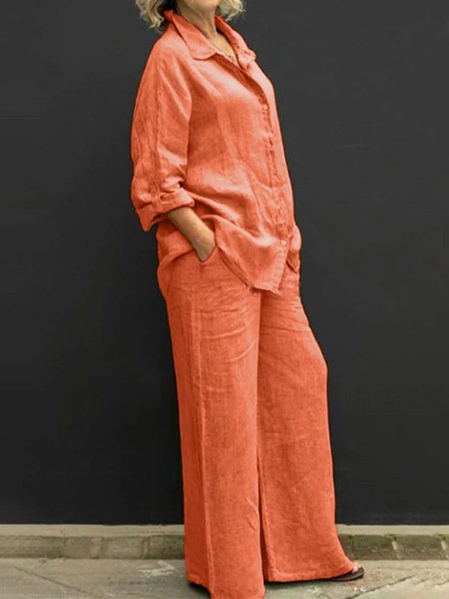 Women's Pure Color Button-Up Shirt Casual Set Spring Summer New Style Transoceanic Trade European And American Design