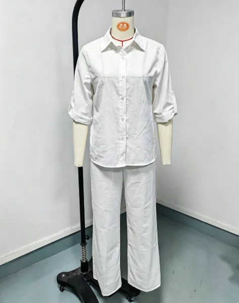 Women's Pure Color Button-Up Shirt Casual Set Spring Summer New Style Transoceanic Trade European And American Design