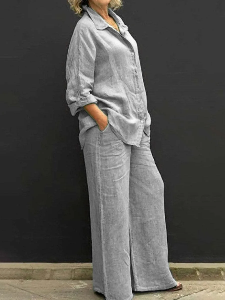 Women's Pure Color Button-Up Shirt Casual Set Spring Summer New Style Transoceanic Trade European And American Design