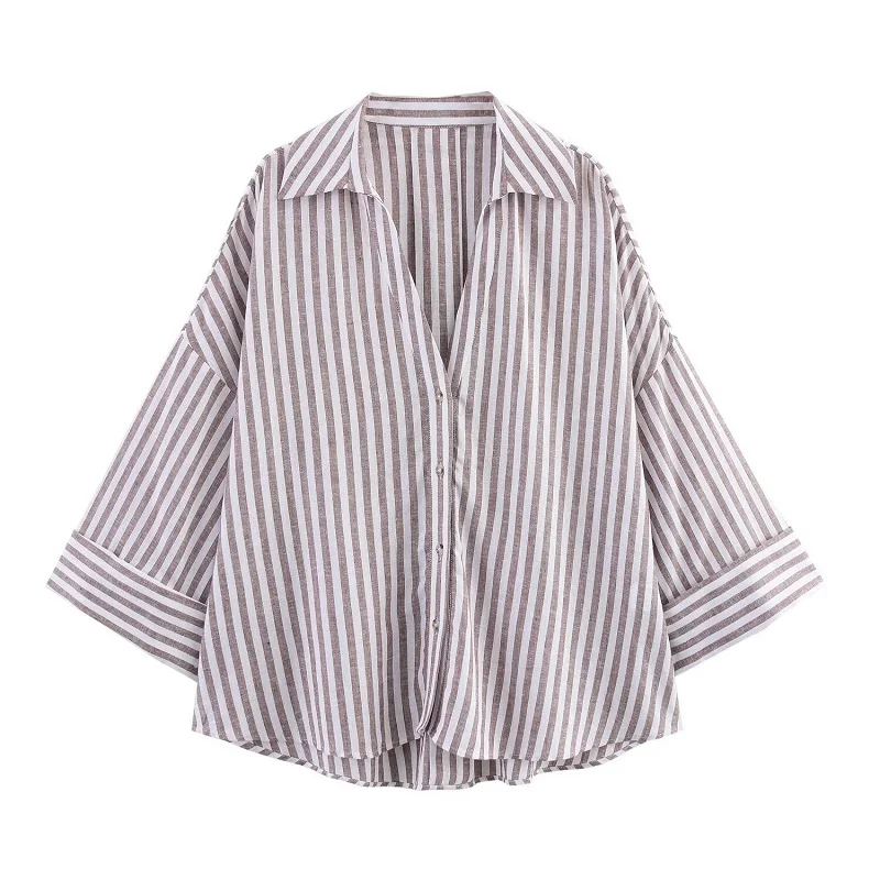 MUJER Striped Women's Shirt White Loose Casual Shirts for Women Summer Button up Shirts and Blouses Woman Wide Sleeve Ladies Top