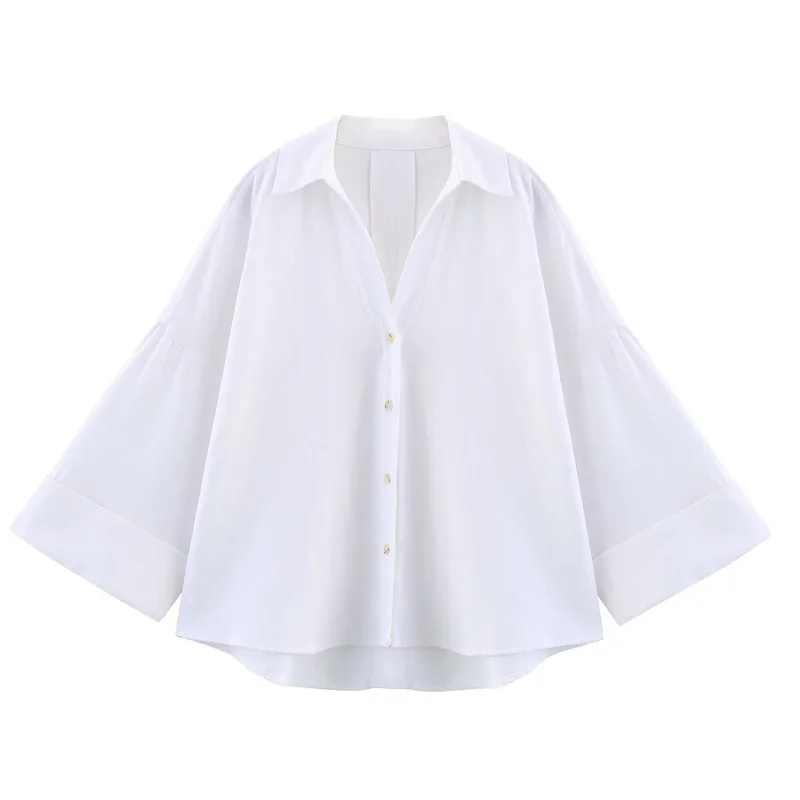 MUJER Striped Women's Shirt White Loose Casual Shirts for Women Summer Button up Shirts and Blouses Woman Wide Sleeve Ladies Top