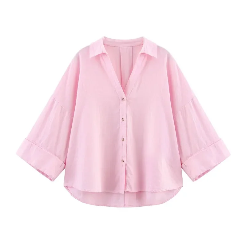 MUJER Striped Women's Shirt White Loose Casual Shirts for Women Summer Button up Shirts and Blouses Woman Wide Sleeve Ladies Top
