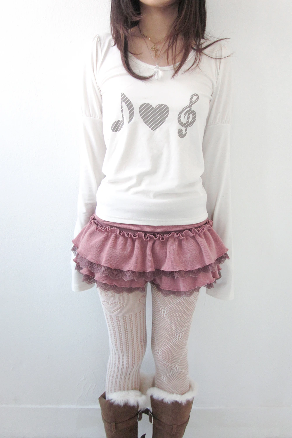 Karrram Japanese Y2k Heart Print T-shirt Vintage Harajuku Long Sleeve Gray T Shirt Korean 2000s Style Streetwear American Retro