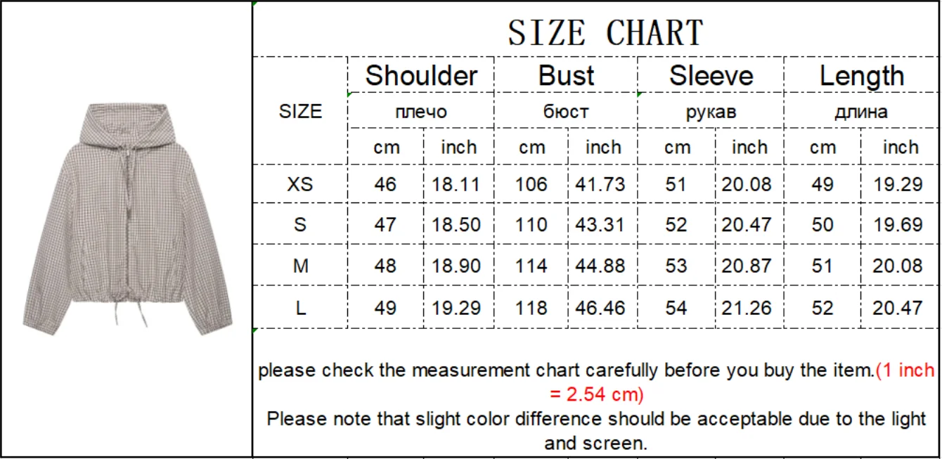 TFMLN Autumn Women Plaid Hooded Cropped Jacket 2026 New Zipper Drawstring Hem Long Sleeve Loose Casual Outerwear Lady Outfit