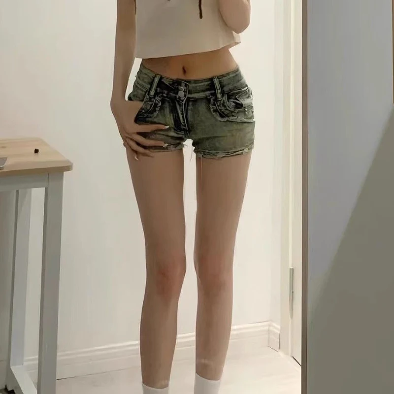 New Woman Designer Low Waist Punk Jeans Girls Aesthetic Elastic High Street Mini Pants Female Sexy Nightclub Summer Denim Shorts