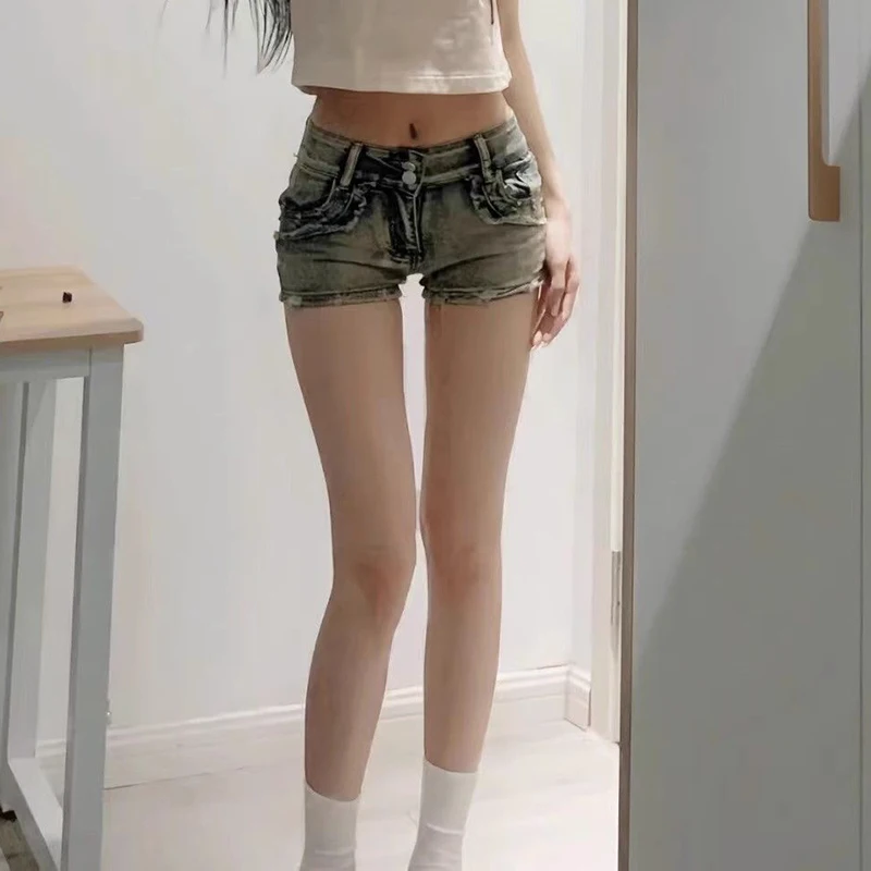 New Woman Designer Low Waist Punk Jeans Girls Aesthetic Elastic High Street Mini Pants Female Sexy Nightclub Summer Denim Shorts