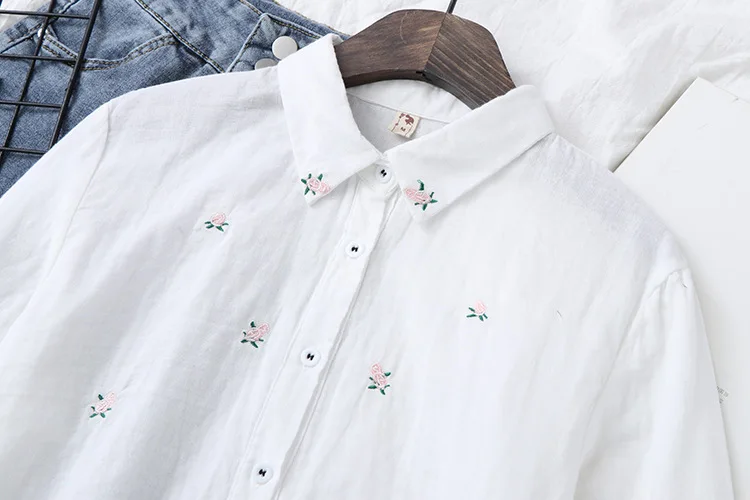 2026 Spring Autumn New Fresh Cotton Yarn Ladies Long Sleeve Shirt Flower Embroidered Women's Casual Shirt Female Blouse Clothes