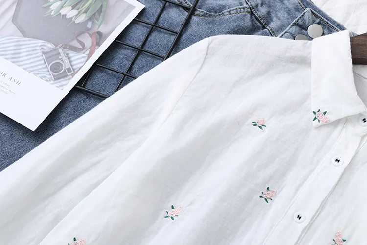 2026 Spring Autumn New Fresh Cotton Yarn Ladies Long Sleeve Shirt Flower Embroidered Women's Casual Shirt Female Blouse Clothes
