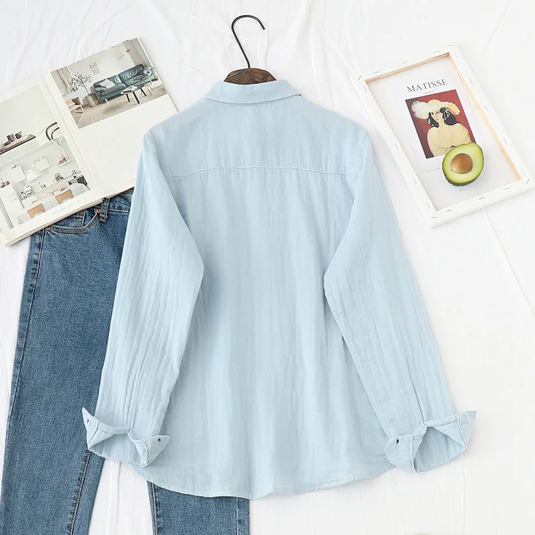 2026 Spring Autumn New Fresh Cotton Yarn Ladies Long Sleeve Shirt Flower Embroidered Women's Casual Shirt Female Blouse Clothes