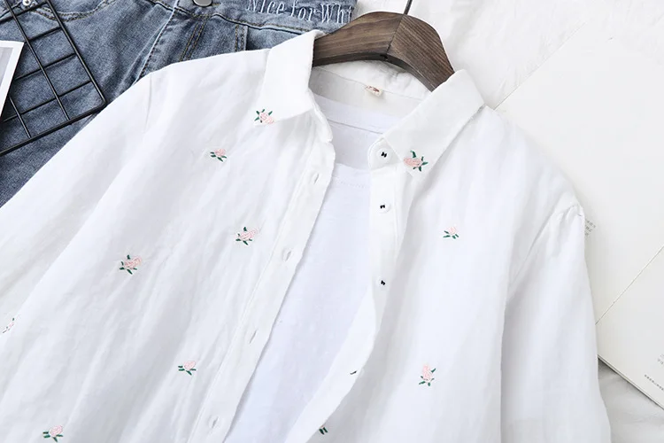 2026 Spring Autumn New Fresh Cotton Yarn Ladies Long Sleeve Shirt Flower Embroidered Women's Casual Shirt Female Blouse Clothes