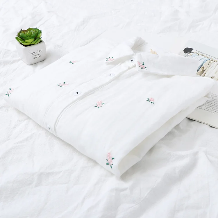 2026 Spring Autumn New Fresh Cotton Yarn Ladies Long Sleeve Shirt Flower Embroidered Women's Casual Shirt Female Blouse Clothes