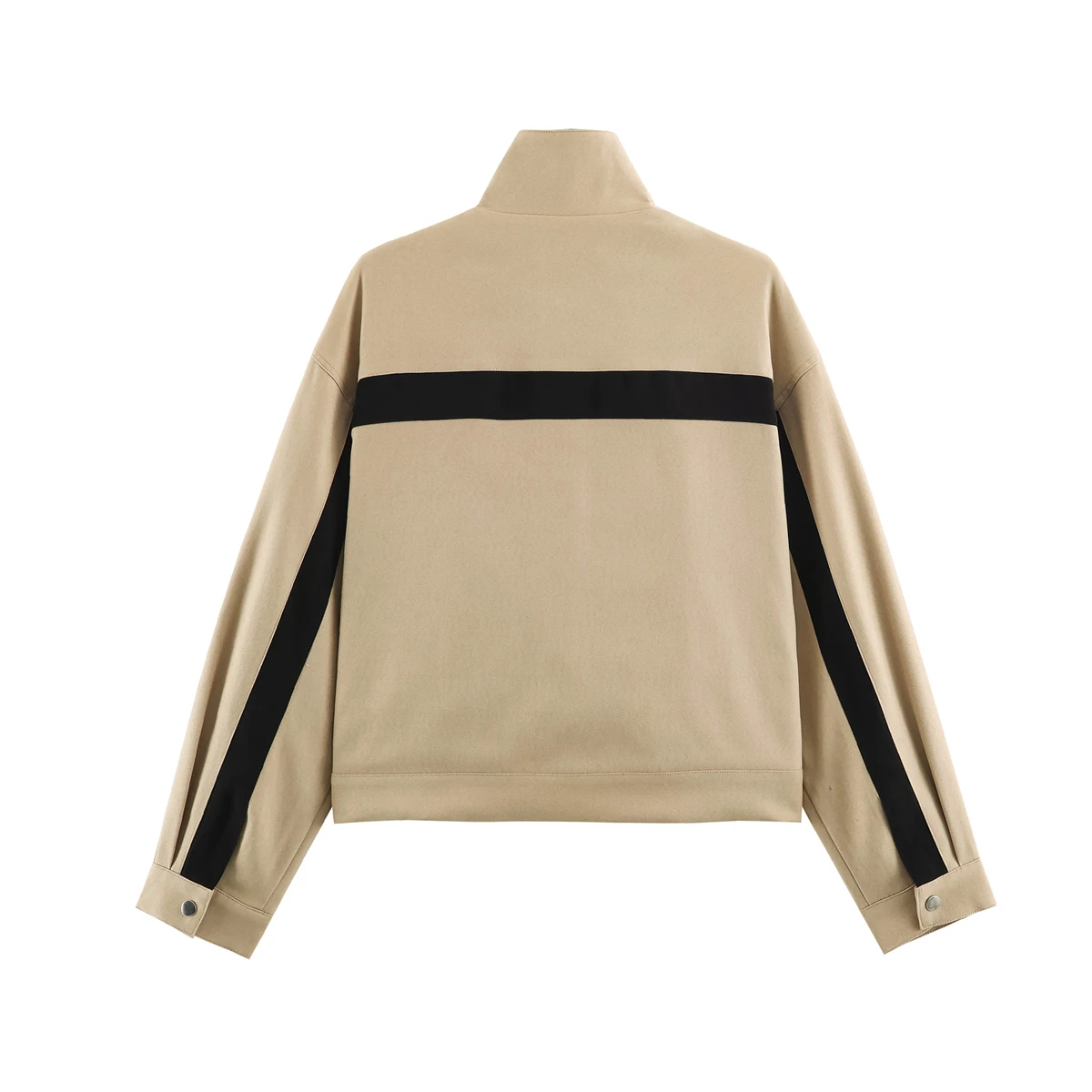 Women Khaki Jackets Autumn Female Chic Color Blocking Stand Collar Long Sleeved Zipper Coats Lady Casual Streetwear Jackets