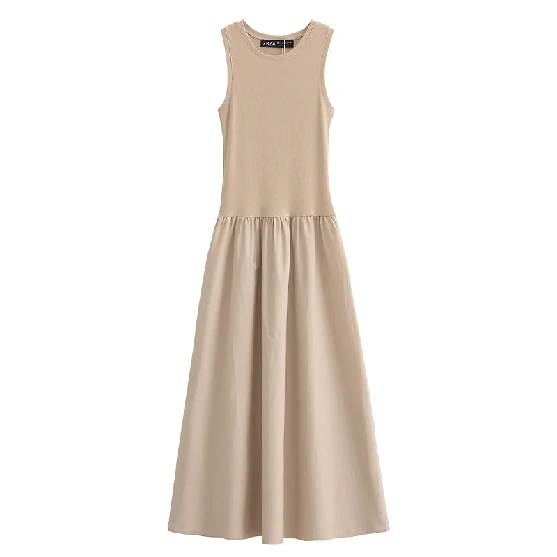 HXAO Women's Black Long Dresses 2025 Spring Sleeveless Elegant Dresses Fashion Casual Vintage Party Khaki Dresses Vestidos