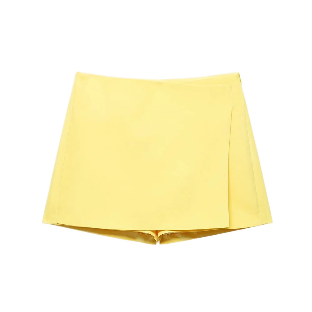 Women Fashion Pareo Style Asymmetric Shorts Skirts Vintage High Waist Side Zipper Female Skort Mujer