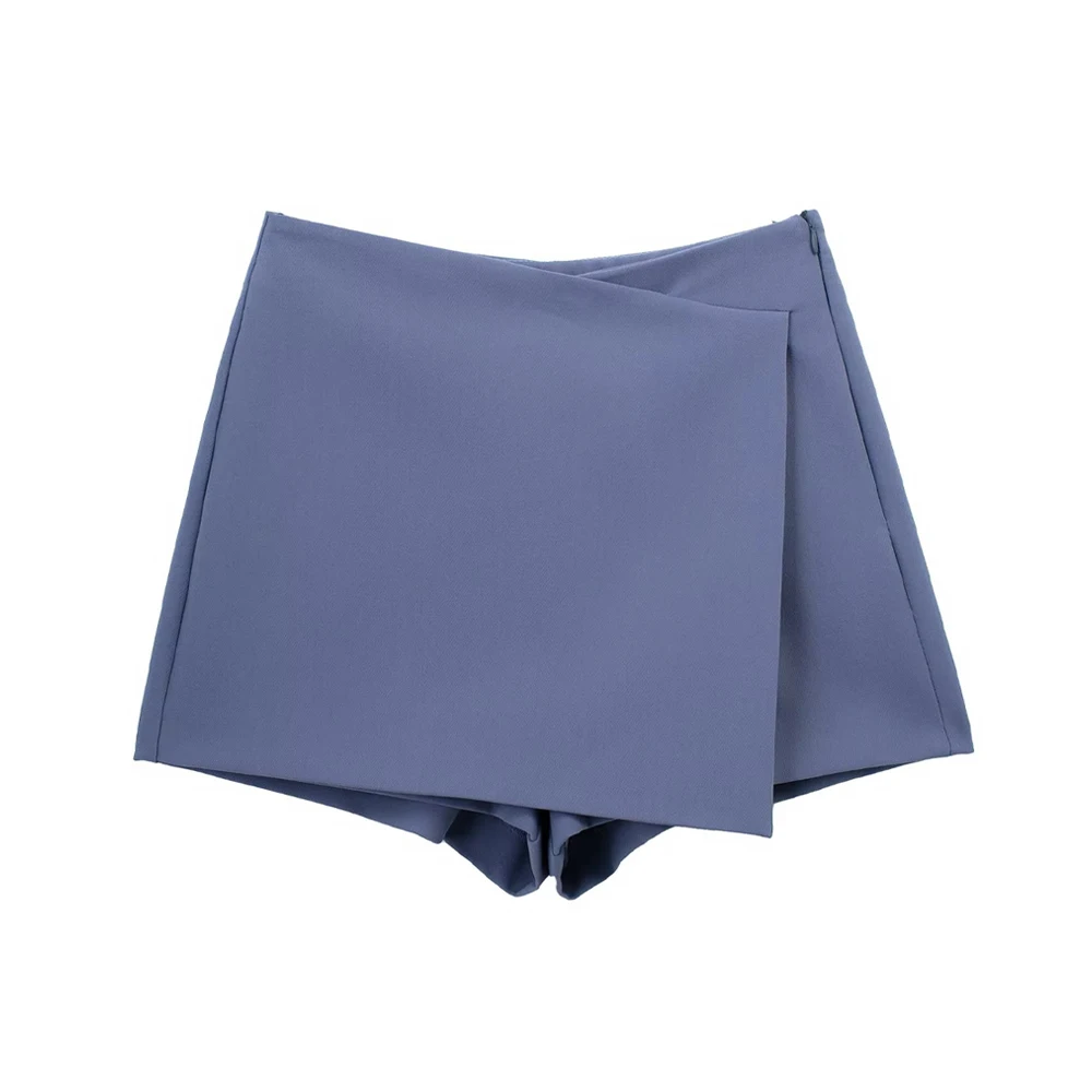 Women Fashion Pareo Style Asymmetric Shorts Skirts Vintage High Waist Side Zipper Female Skort Mujer