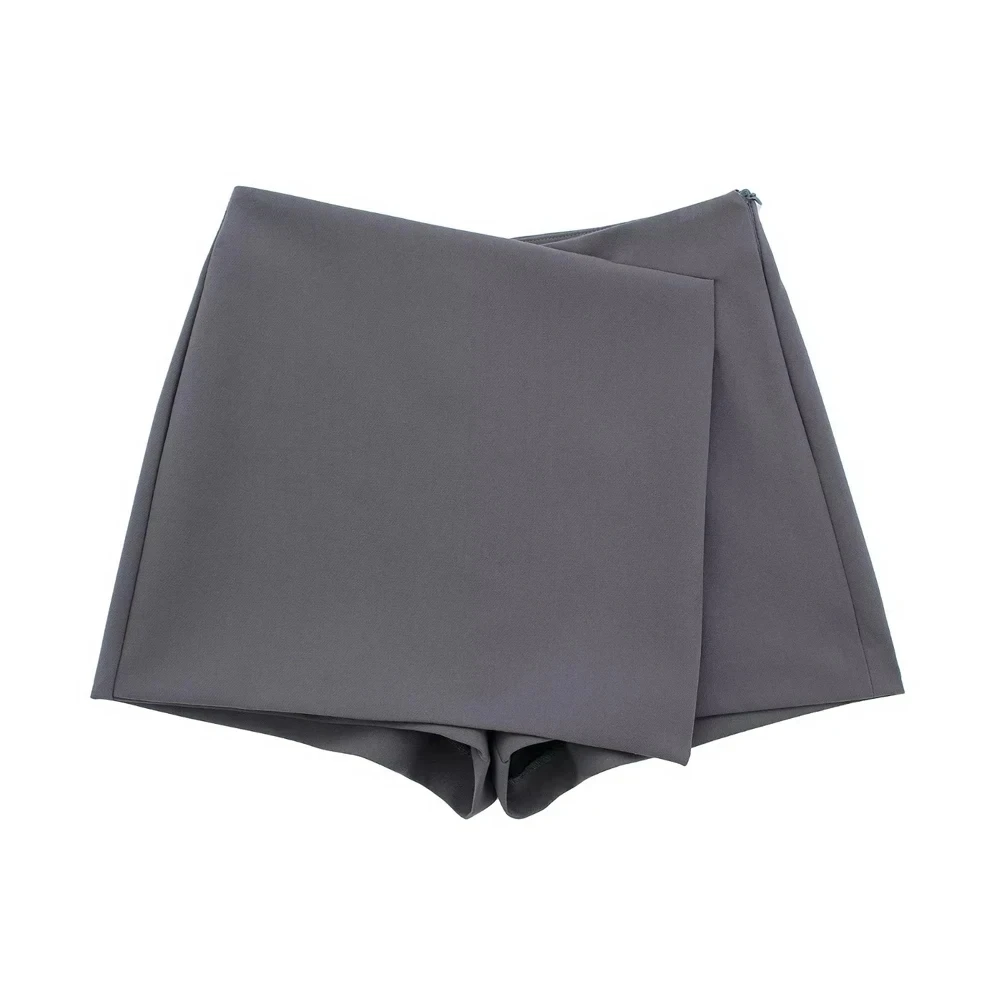 Women Fashion Pareo Style Asymmetric Shorts Skirts Vintage High Waist Side Zipper Female Skort Mujer