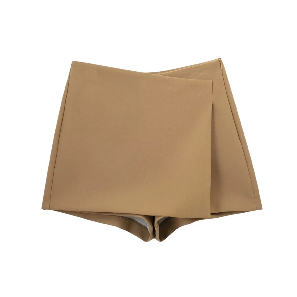 Women Fashion Pareo Style Asymmetric Shorts Skirts Vintage High Waist Side Zipper Female Skort Mujer