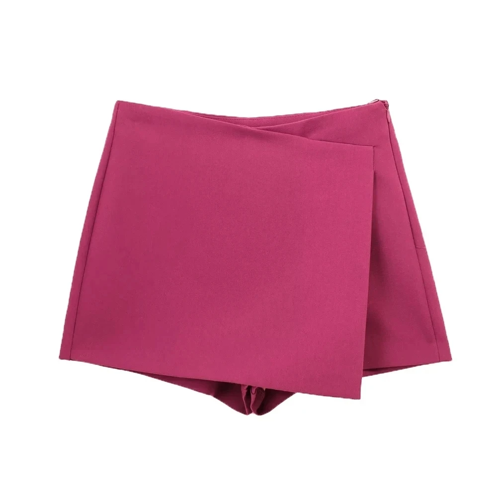 Women Fashion Pareo Style Asymmetric Shorts Skirts Vintage High Waist Side Zipper Female Skort Mujer