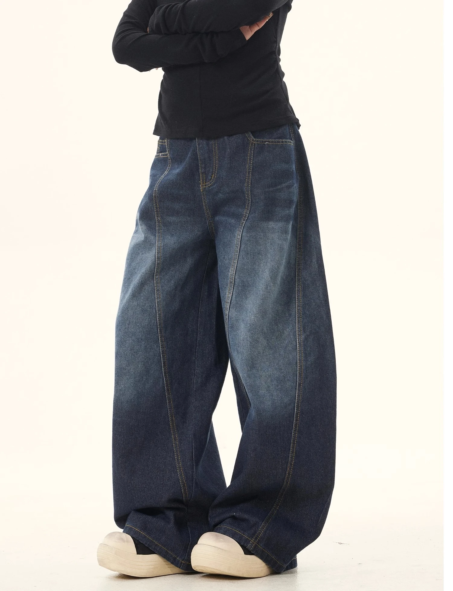 Casual Womens Y2K Loose Baggy Jeans Blue Washed High Street Vintage Cargo Pants Wide Leg Oversized Trousers Y2K Pants