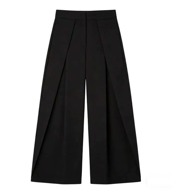 HXAO Women's Pants Baggy Wide Pants For Woman Minimalist Pleated Stripe Casual Pants Women Office Green Oversize Suit Trousers