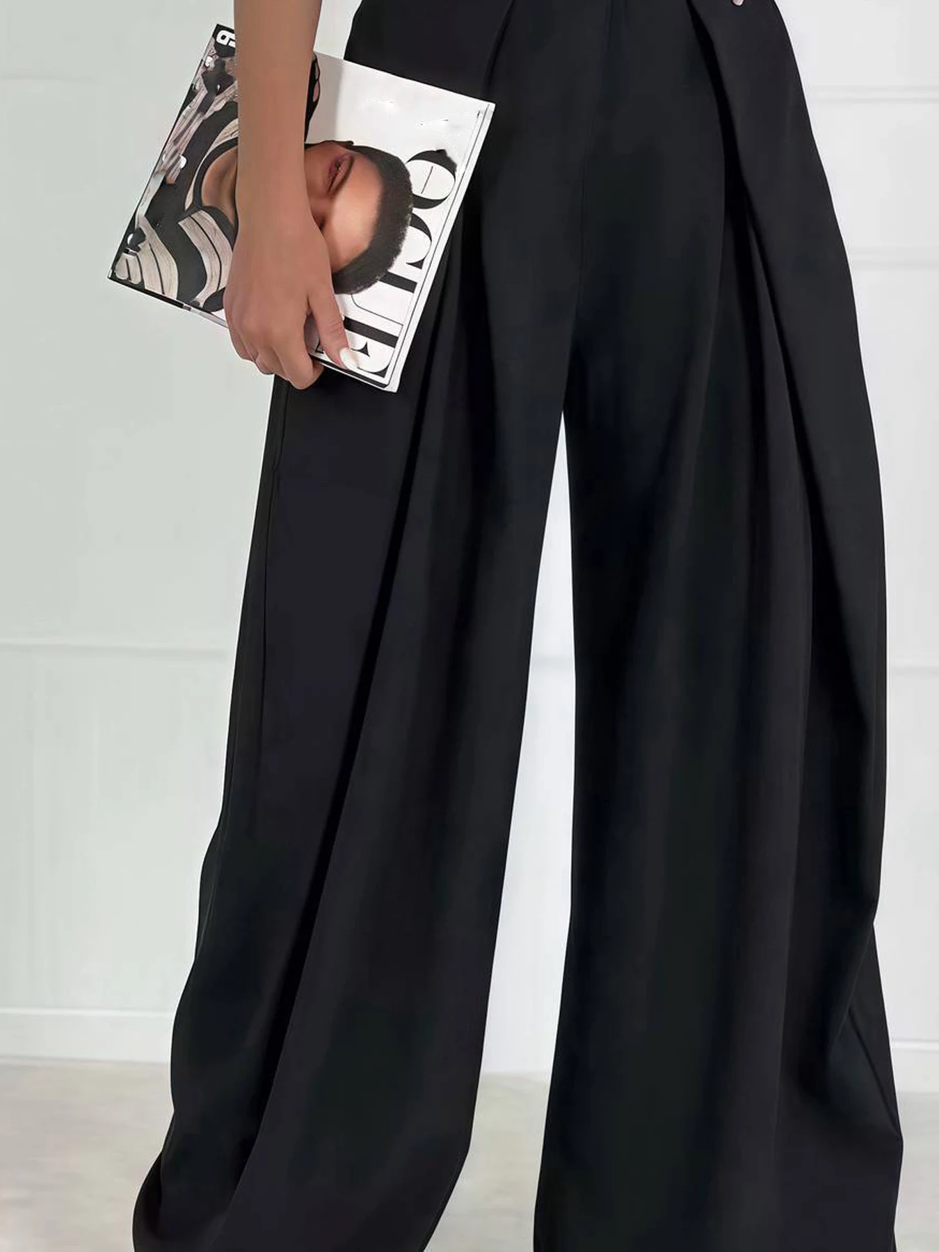 HXAO Women's Pants Baggy Wide Pants For Woman Minimalist Pleated Stripe Casual Pants Women Office Green Oversize Suit Trousers