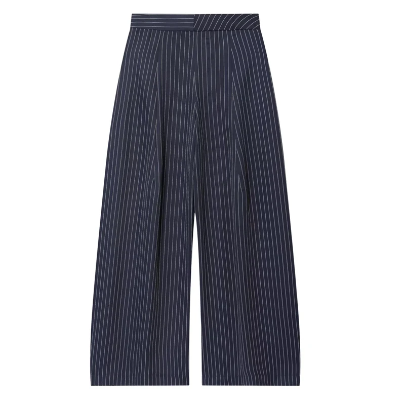 HXAO Women's Pants Baggy Wide Pants For Woman Minimalist Pleated Stripe Casual Pants Women Office Green Oversize Suit Trousers