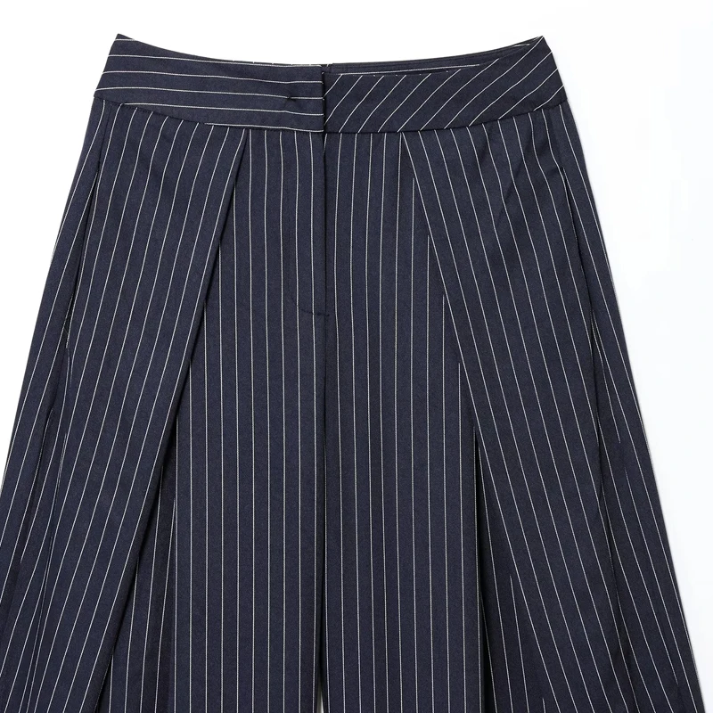 HXAO Women's Pants Baggy Wide Pants For Woman Minimalist Pleated Stripe Casual Pants Women Office Green Oversize Suit Trousers