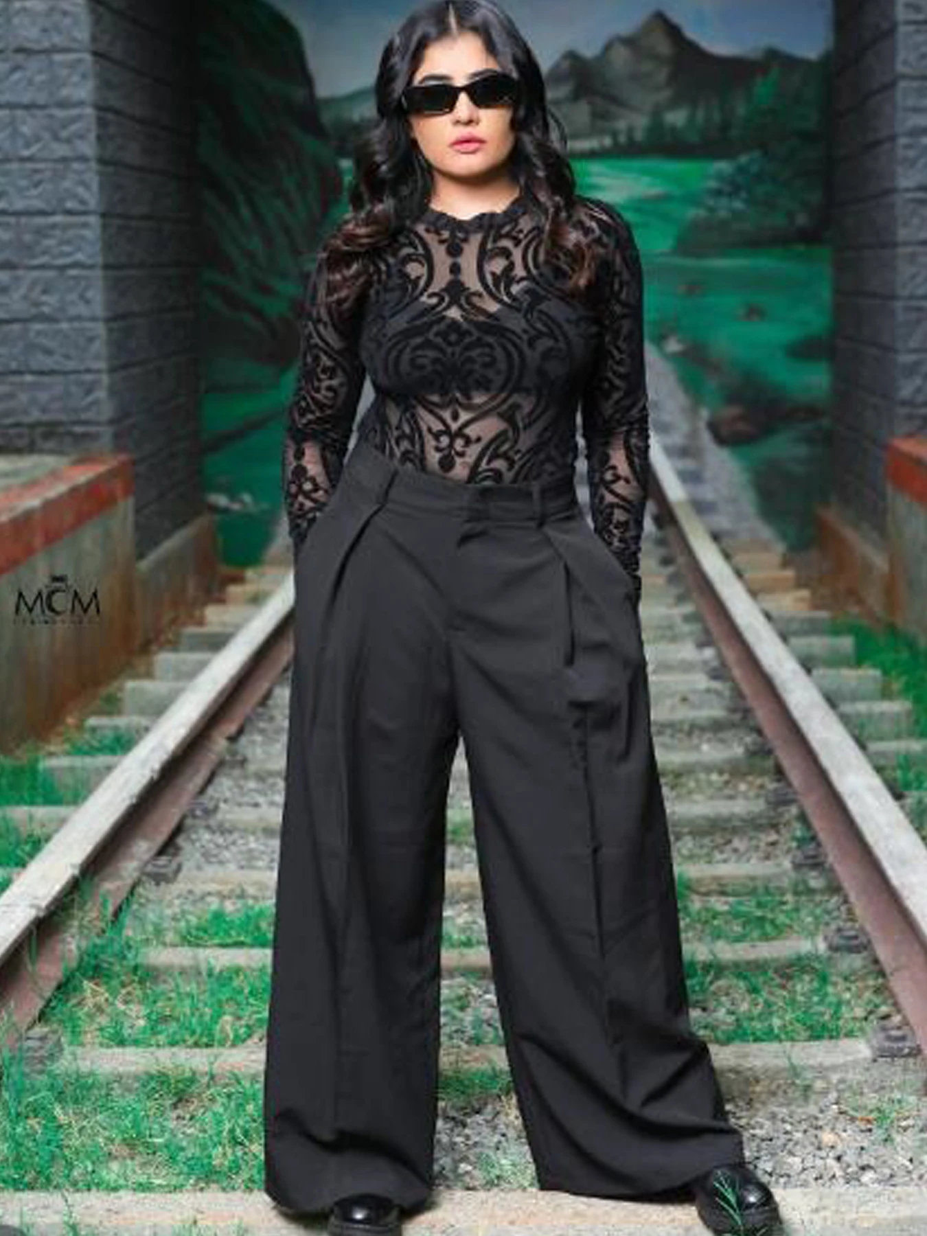 HXAO Women's Pants Baggy Wide Pants For Woman Minimalist Pleated Stripe Casual Pants Women Office Green Oversize Suit Trousers