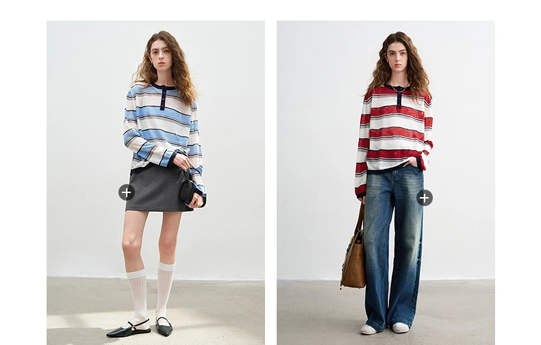 TOYOUTH Women Slub Linen Knit Tops 2026 Spring New Sporty Striped Loose Crew Neck Lightweight Blouses
