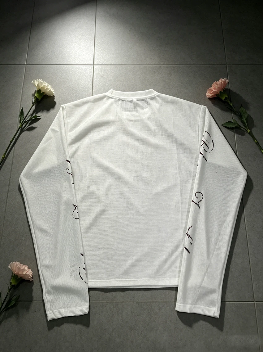 Fashionable Classics Round Neck Long Sleeved Versatile Loose T-shirt Y2K Streetwear Retro Personalized Creative Waffle Print Top