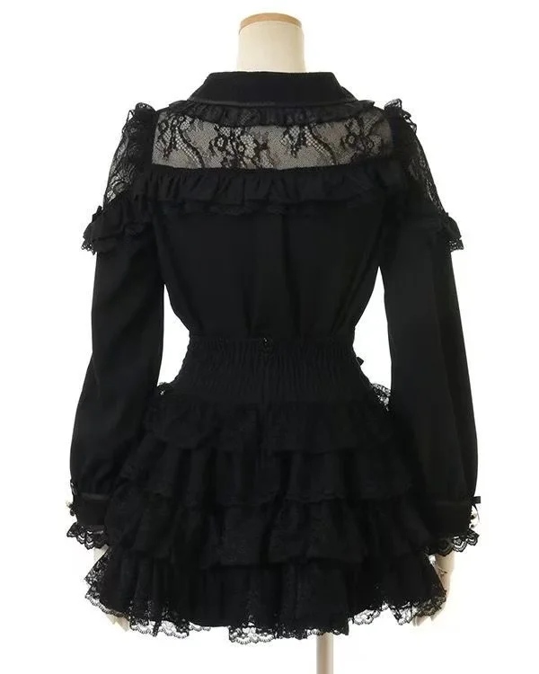 Japanese Sweet Lolita Style Mini Skirt Women Retro Elegant Lace Bandage Party Cake Skirts Female Gothic Y2k Metal Buckle Skirts