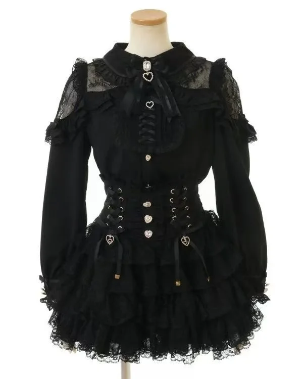 Japanese Sweet Lolita Style Mini Skirt Women Retro Elegant Lace Bandage Party Cake Skirts Female Gothic Y2k Metal Buckle Skirts