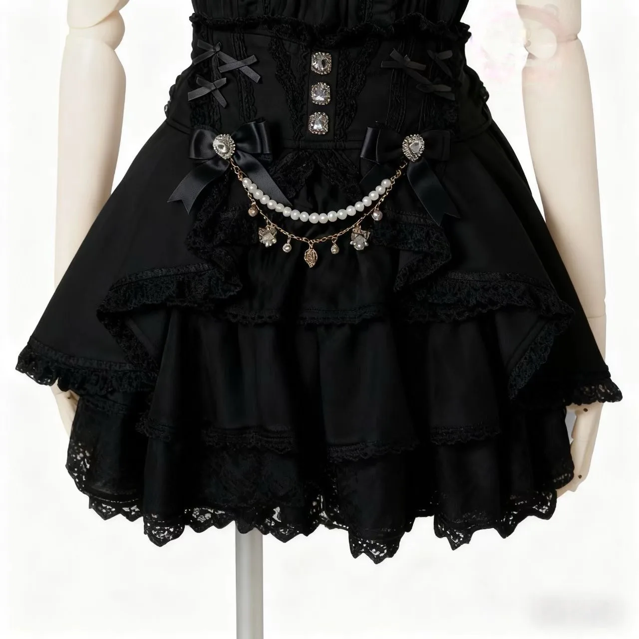 Japanese Sweet Lolita Style Mini Skirt Women Retro Elegant Lace Bandage Party Cake Skirts Female Gothic Y2k Metal Buckle Skirts