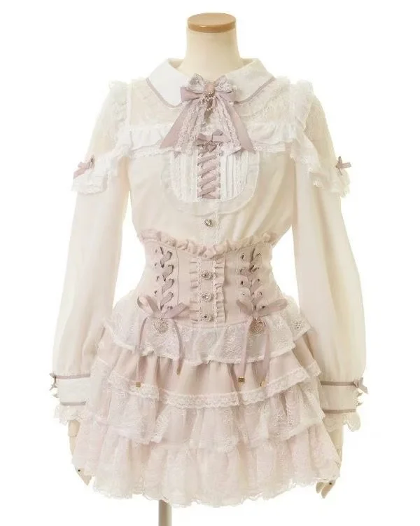 Japanese Sweet Lolita Style Mini Skirt Women Retro Elegant Lace Bandage Party Cake Skirts Female Gothic Y2k Metal Buckle Skirts