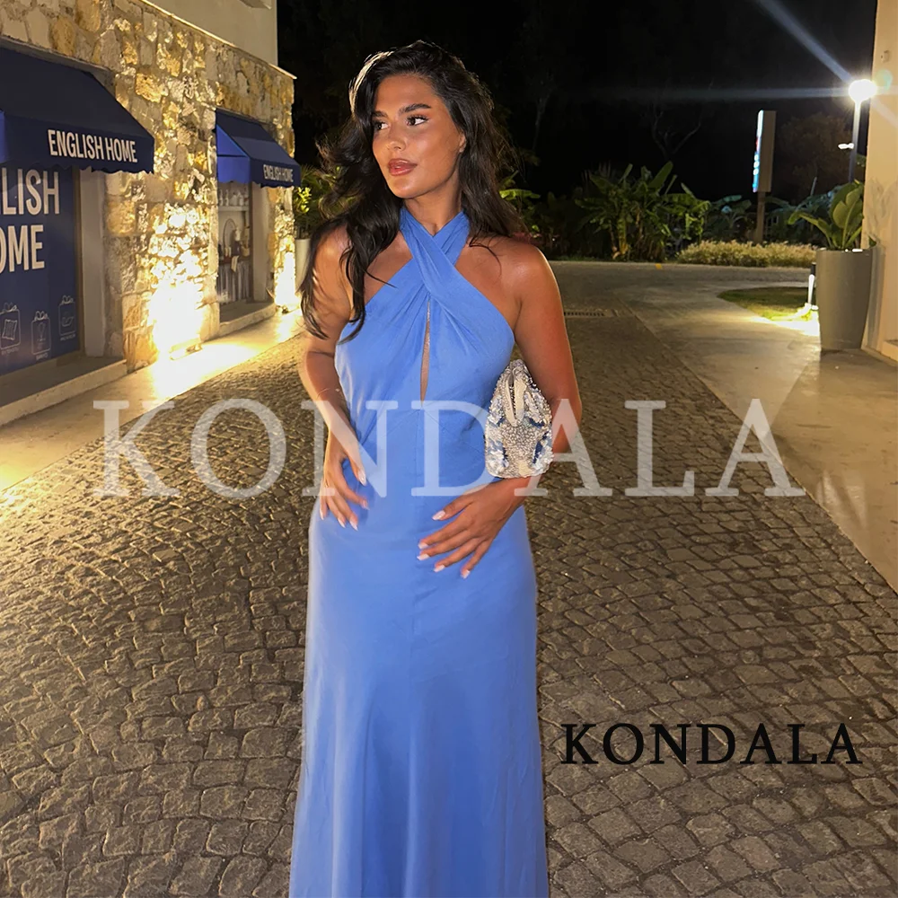 KONDALA Women Elegant Crossed Halter Slim Long Dress 2026 Summer Trendy Holiday Chic Backless Dress Female Romantic Dinner Dress