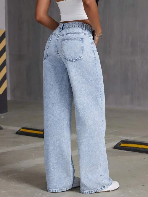 2026 New High Waist Wide Leg Jeans Women Vintage Washed Loose Straight Denim Pants Streetwear Casual Baggy