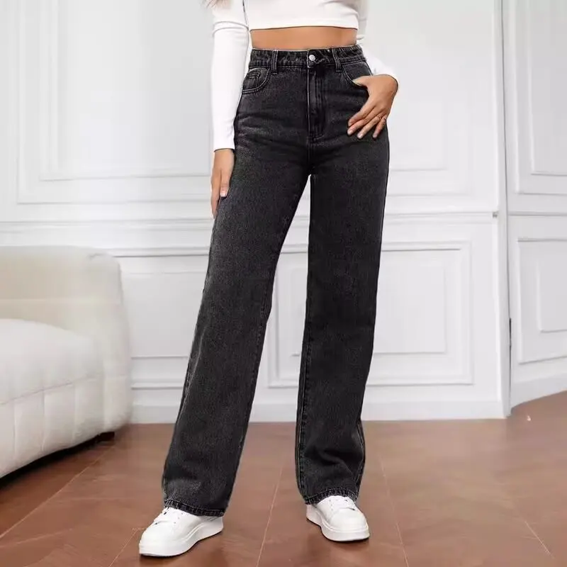 2026 New High Waist Wide Leg Jeans Women Vintage Washed Loose Straight Denim Pants Streetwear Casual Baggy