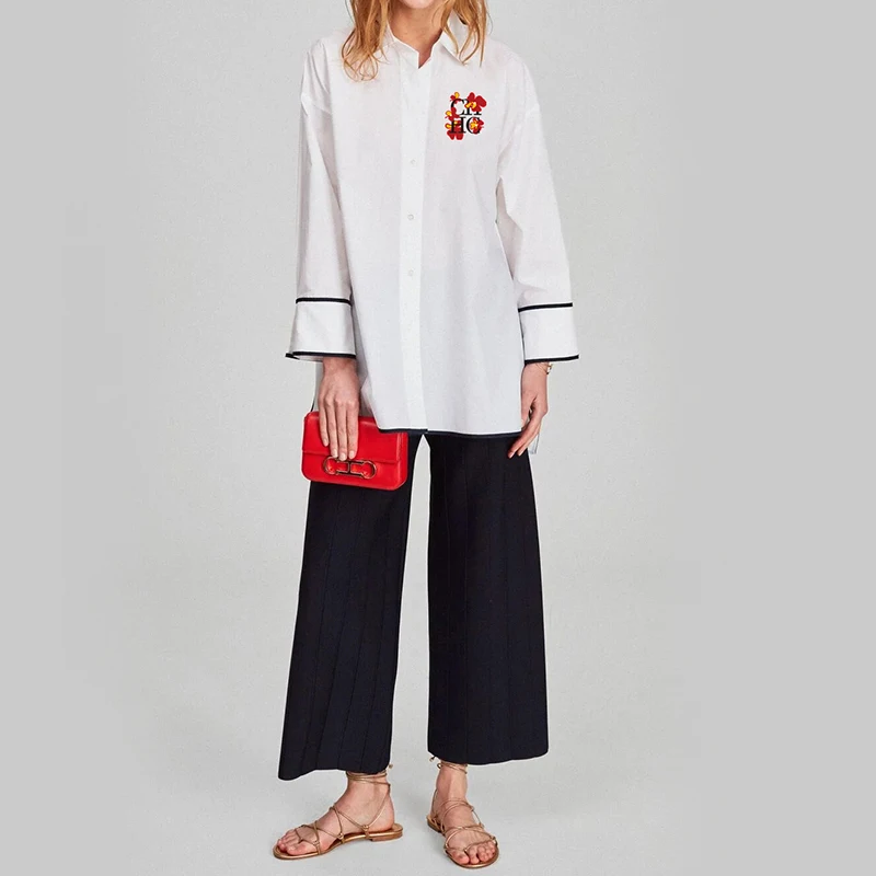 CHCH Luxury Women's Blouse 2024 Commuter Fashion Embroidered Line Loose Shirts Simple Comfortable Business Office Women's Shirts