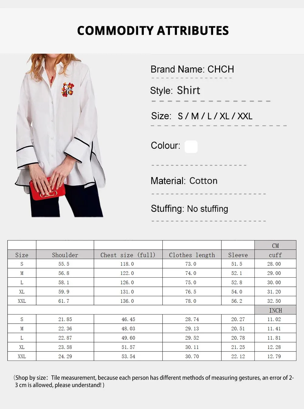 CHCH Luxury Women's Blouse 2024 Commuter Fashion Embroidered Line Loose Shirts Simple Comfortable Business Office Women's Shirts