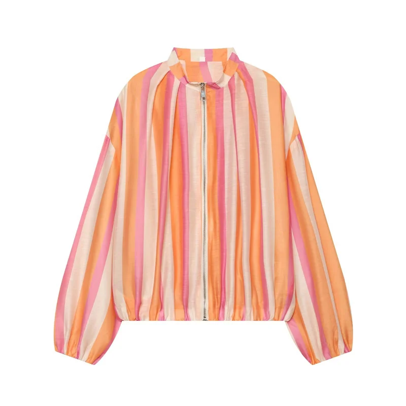 Women's Jacket 2026 New Summer Long Sleeve Loose Stripe Jacket for Women Stylish Chic Personality Coat Ladies Outerwear
