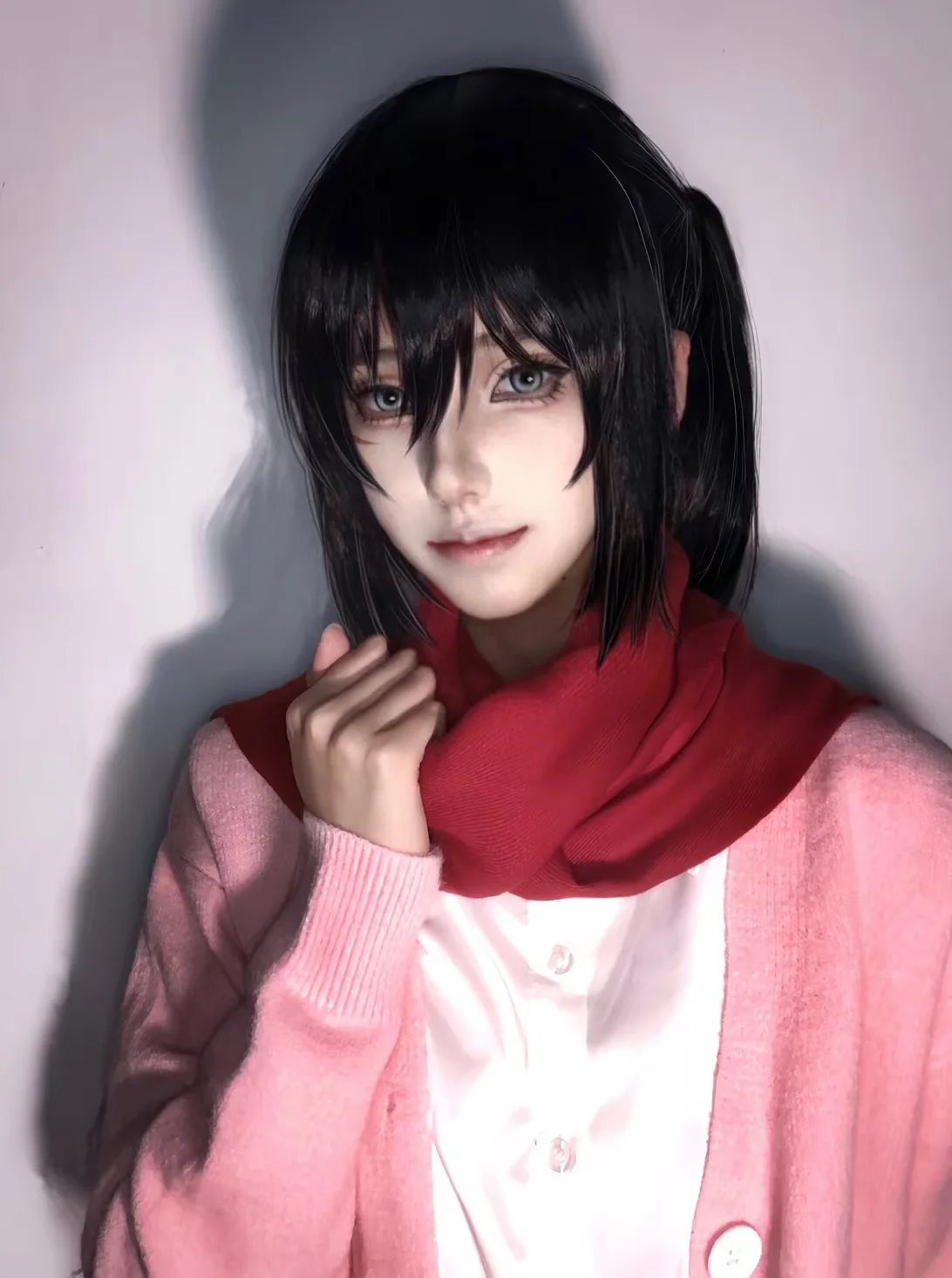 Mikasa cosplay pink cardigan sweater, Japanese cardigan V-neck knit sweater jacket is perfect for JK uniform matching