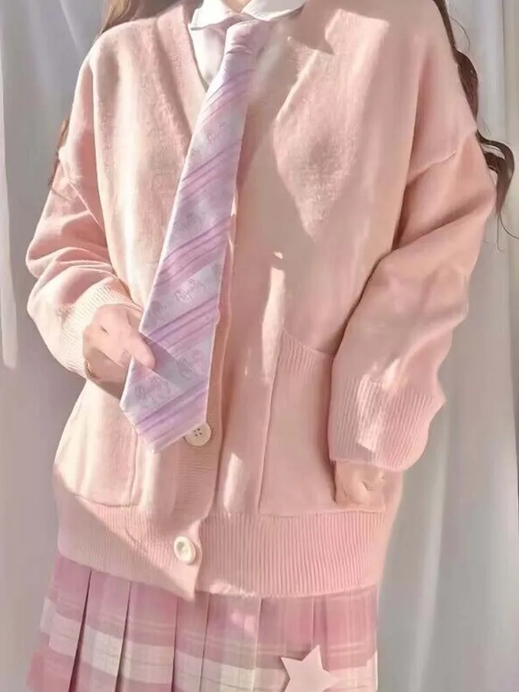 Mikasa cosplay pink cardigan sweater, Japanese cardigan V-neck knit sweater jacket is perfect for JK uniform matching