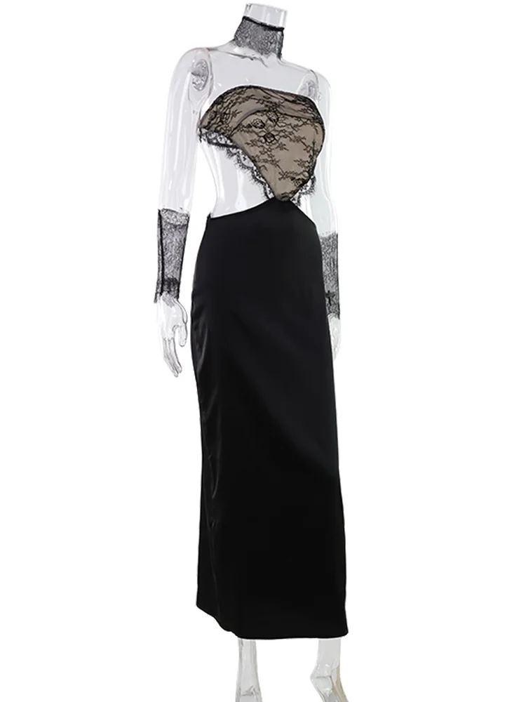 CNYISHE Hollow Out Strapless Lace Patchwork Hip Wrap Sexy Club Women Dresses Sheath Bodycon Fashion Female Outfits Party Slim