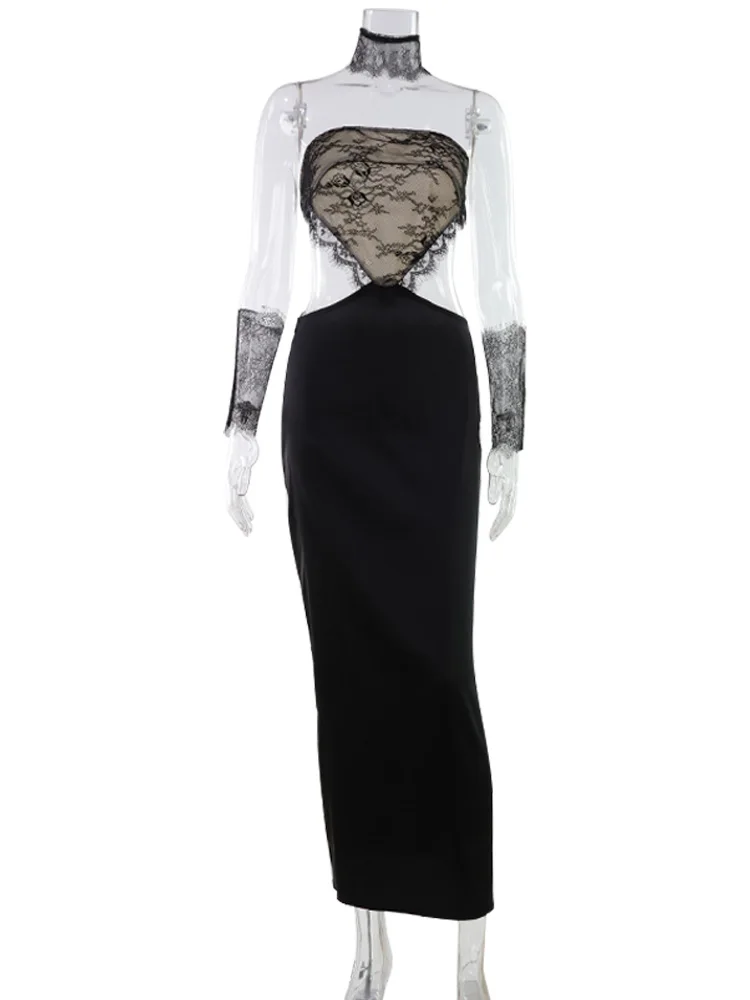 CNYISHE Hollow Out Strapless Lace Patchwork Hip Wrap Sexy Club Women Dresses Sheath Bodycon Fashion Female Outfits Party Slim