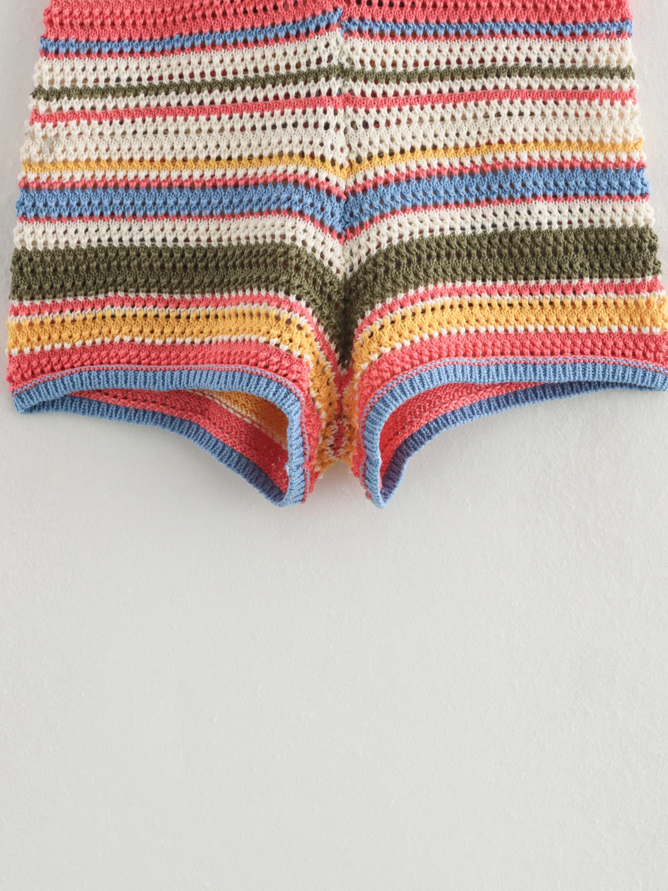 Color Stripe Knit Set Women Short Polo Neck Crop Top Retro Beach Shorts 2025 Summer Vacation Matching Outfit