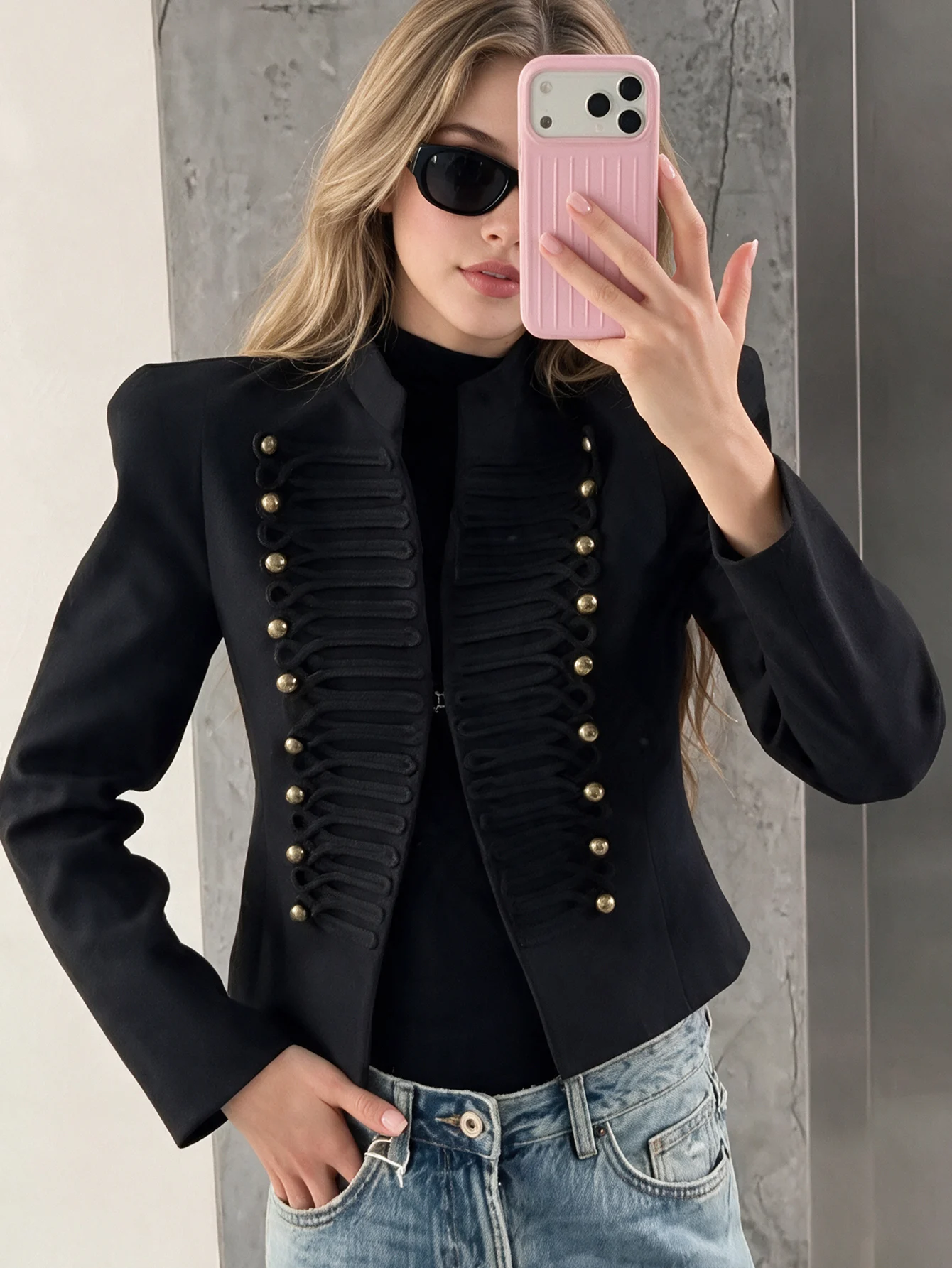 Women Vintage Slim Jacket Spring Women Trends Elegant Napoleon Jackets Ladies High Street Chic Shoulder Padded Blazer
