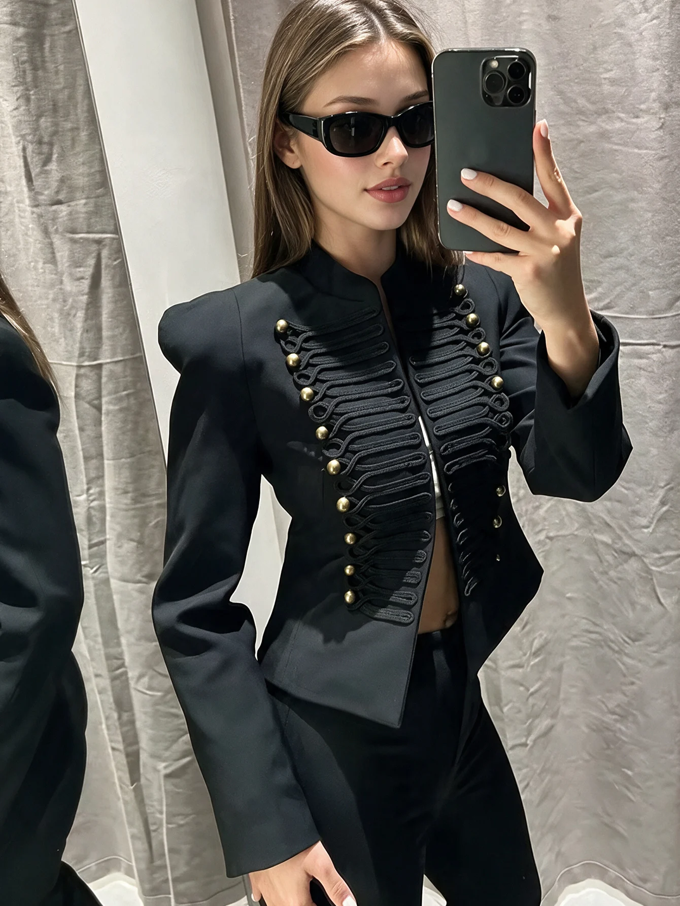 Women Vintage Slim Jacket Spring Women Trends Elegant Napoleon Jackets Ladies High Street Chic Shoulder Padded Blazer